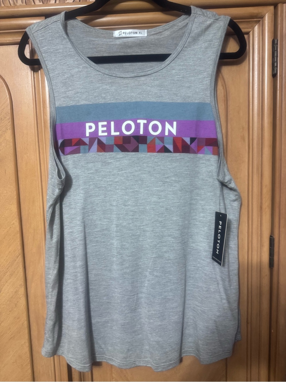 Peloton Gray Tank Top with Purple and Blue Logo Band